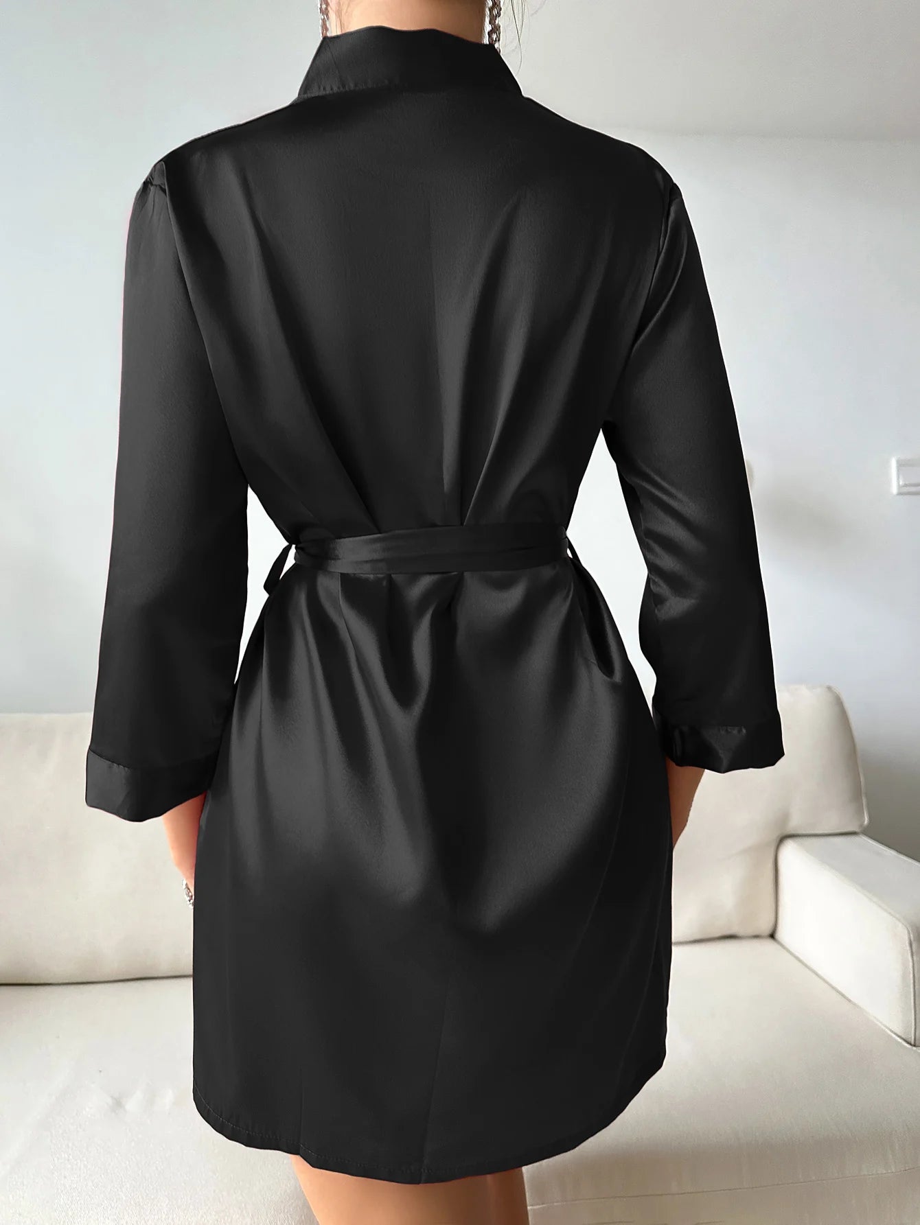 CurvaEase Satin-Touch Lace-Up Sleep Dress