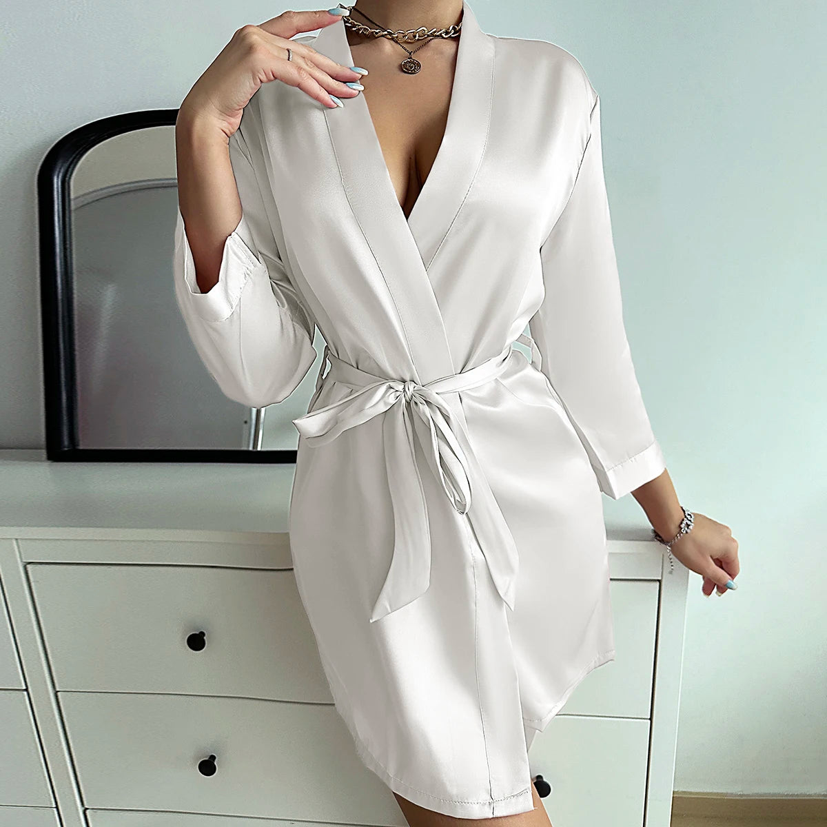 CurvaEase Satin-Touch Lace-Up Sleep Dress