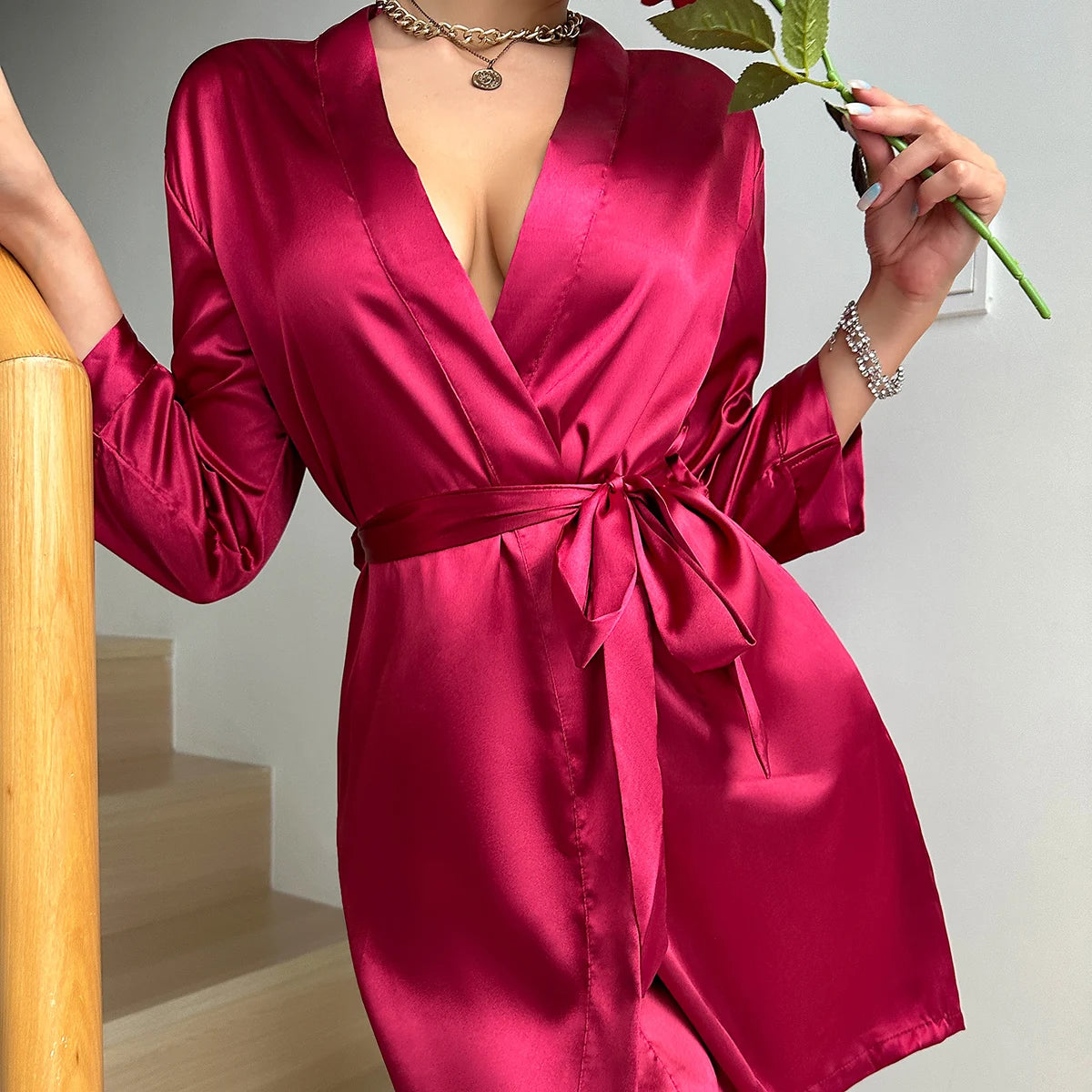 CurvaEase Satin-Touch Lace-Up Sleep Dress
