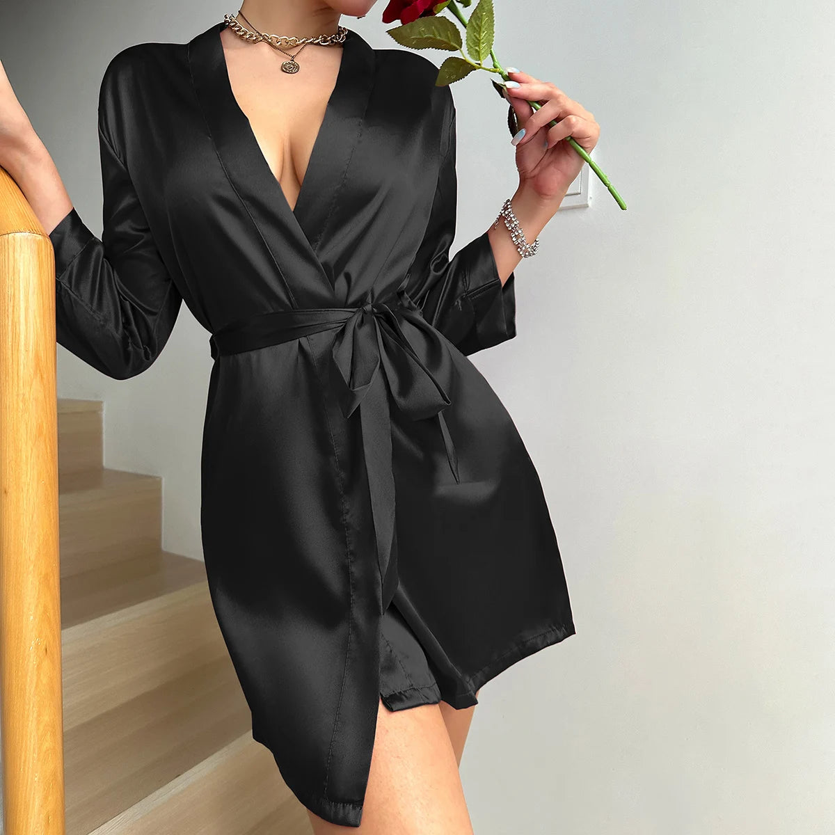 CurvaEase Satin-Touch Lace-Up Sleep Dress