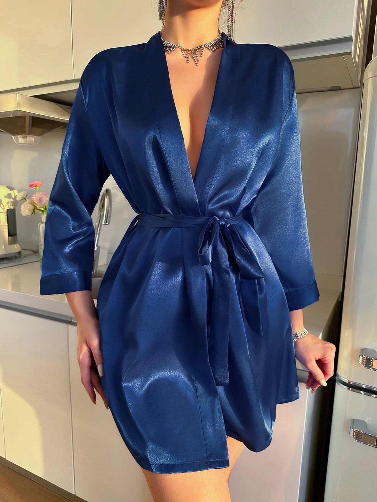 CurvaEase Satin-Touch Lace-Up Sleep Dress