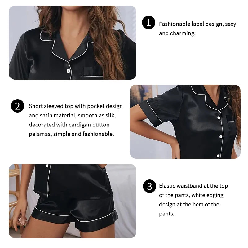 CurvaEase Soft Satin Button-Down Pajama Set