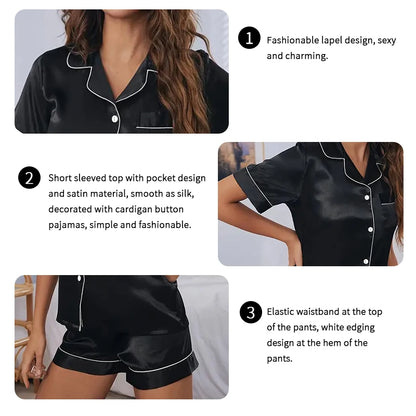 CurvaEase Soft Satin Button-Down Pajama Set